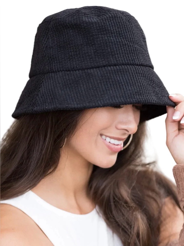 Corduroy Bucket Hat Soft Cotton Black Unknown Brand Beach Trendy New Size Osfa